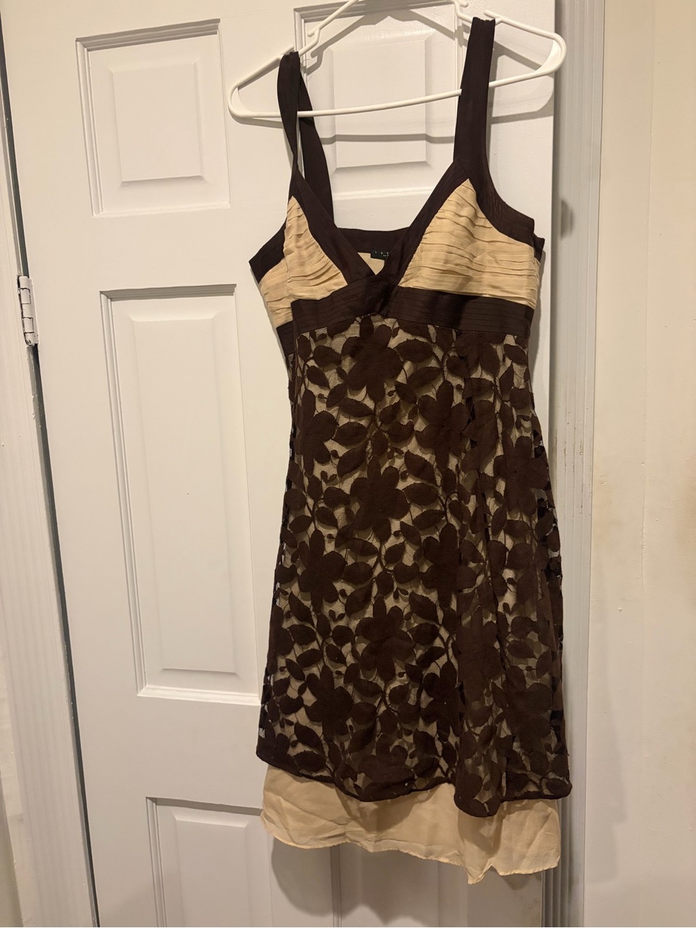 Laundry By Shelli Segal Brown and Cream Floral Midi Dress